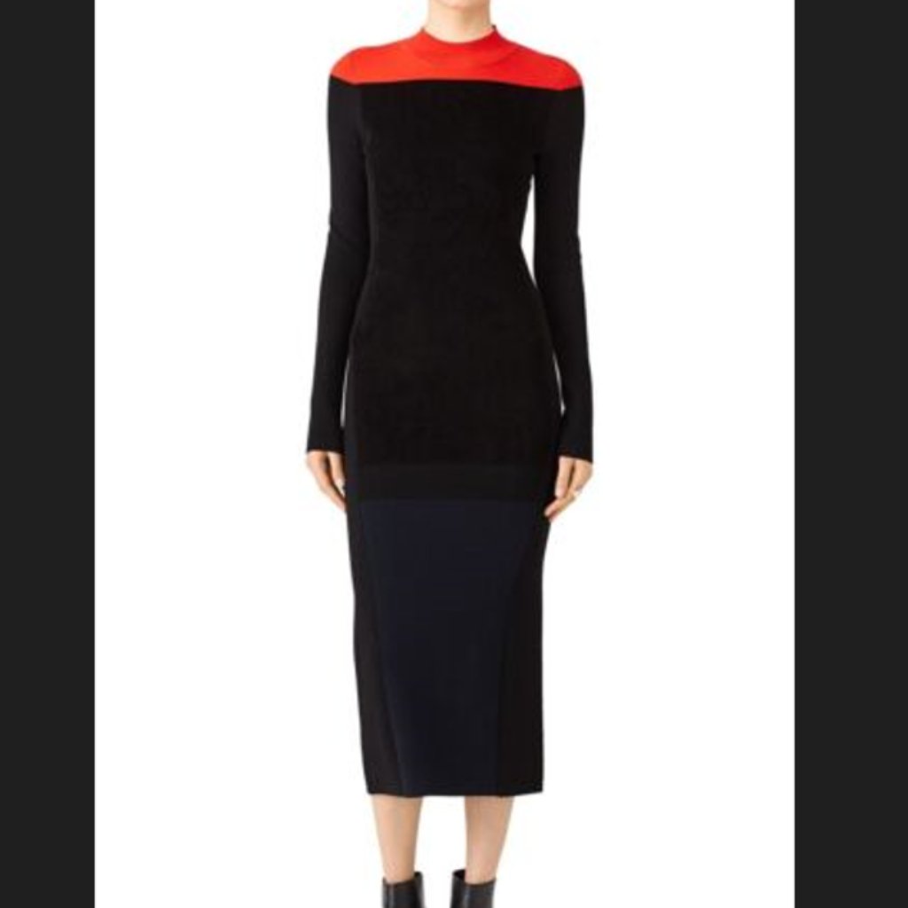 Dvf Red And Black Mock Neck Knit Contemporary Dress Sz Xs/P